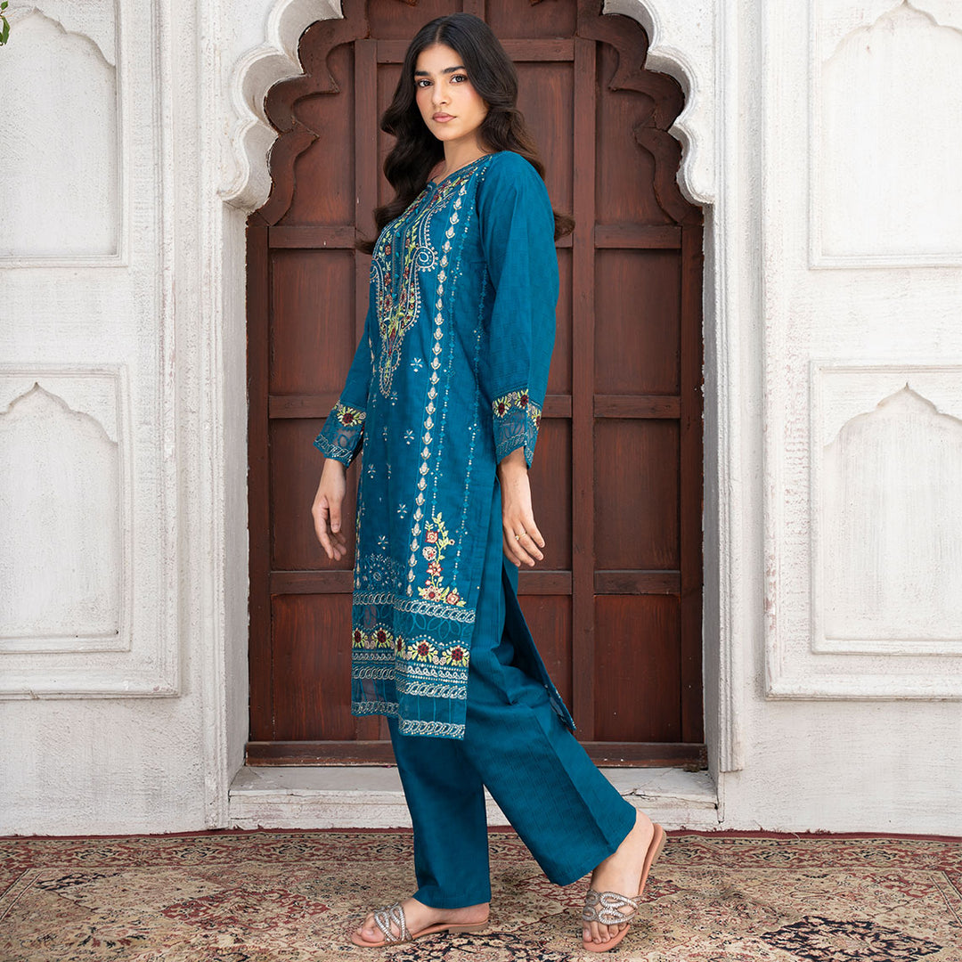 2-PC Embroidered Shirt &Cambric Trouser