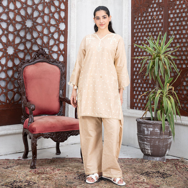 2-PC Embroidered Shirt &Cambric Trouser