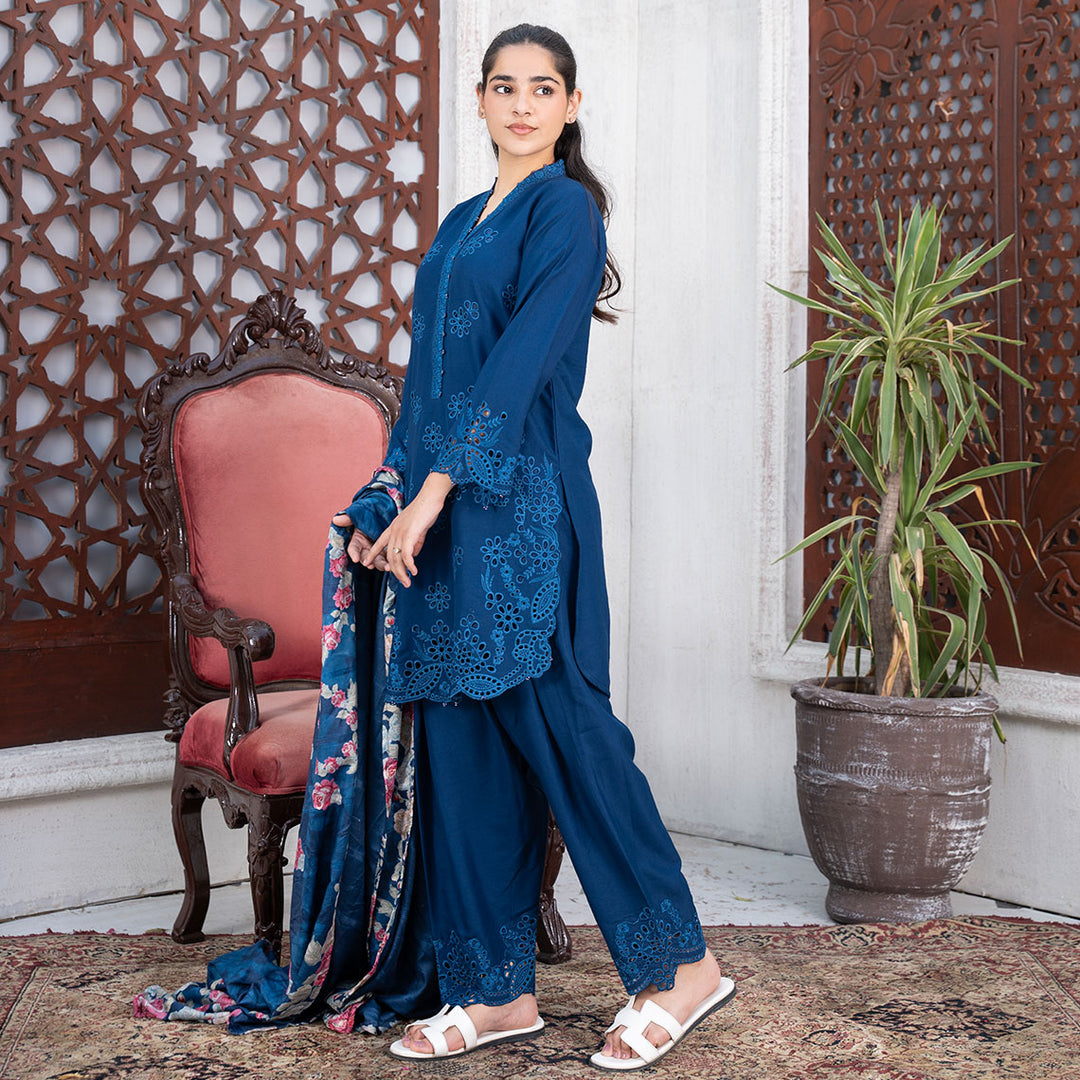 3-PC Shirt Stone Linen &Trouser Stone Dupatta Printed Shawl