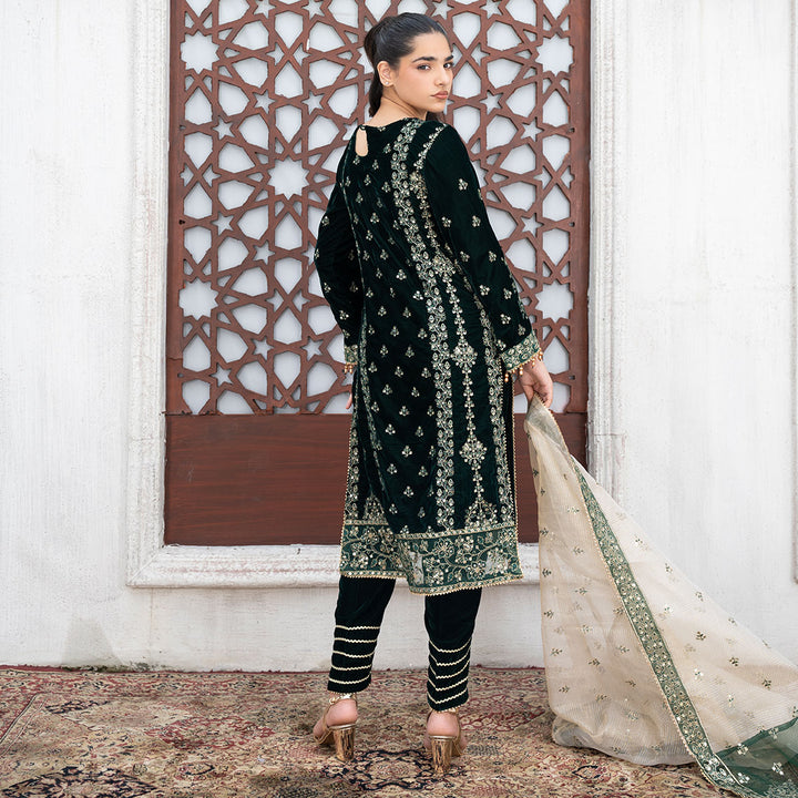 3-PC Velvet Shirt & Trouser with Striper Duppata