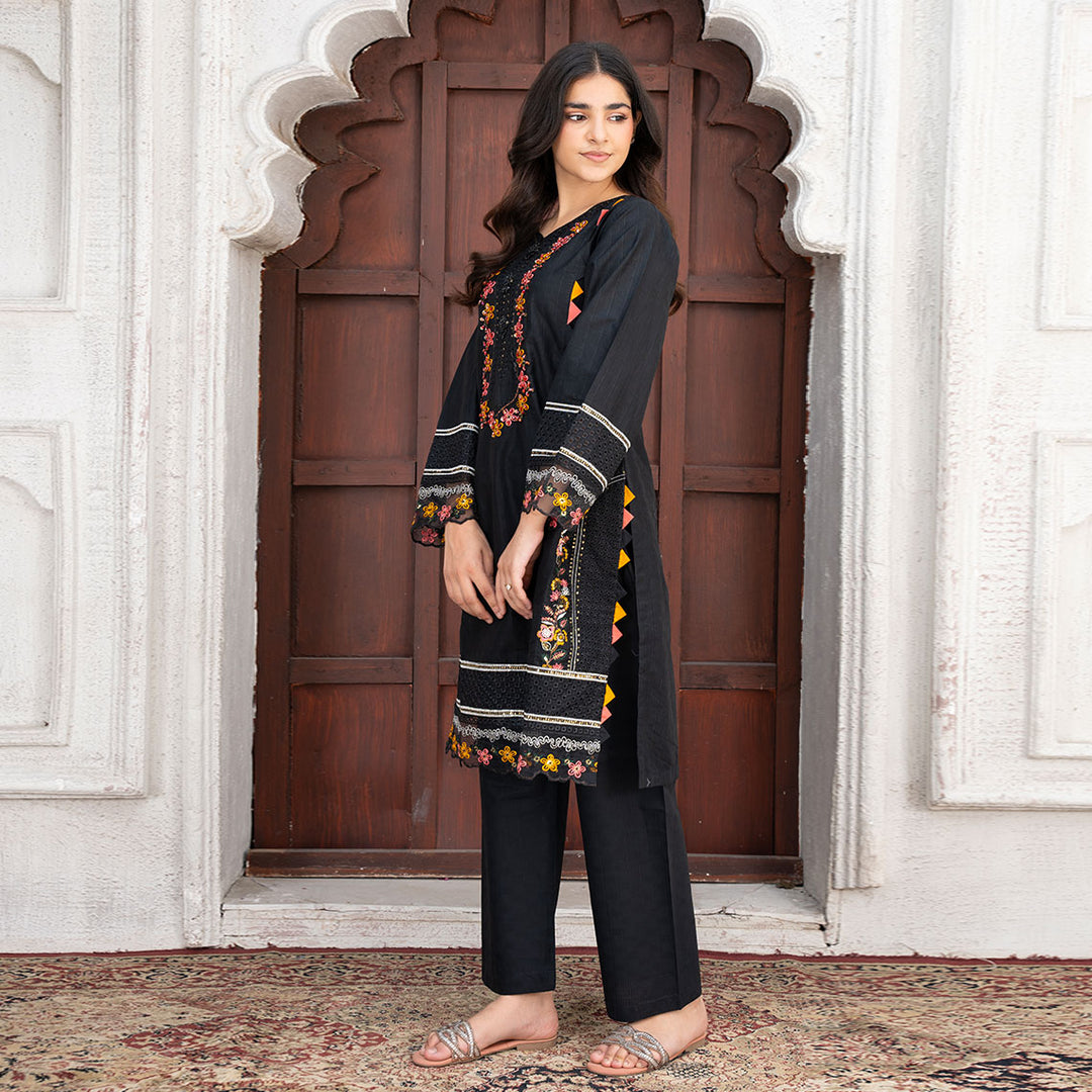 2-PC Embroidered Shirt &Cambric Trouser