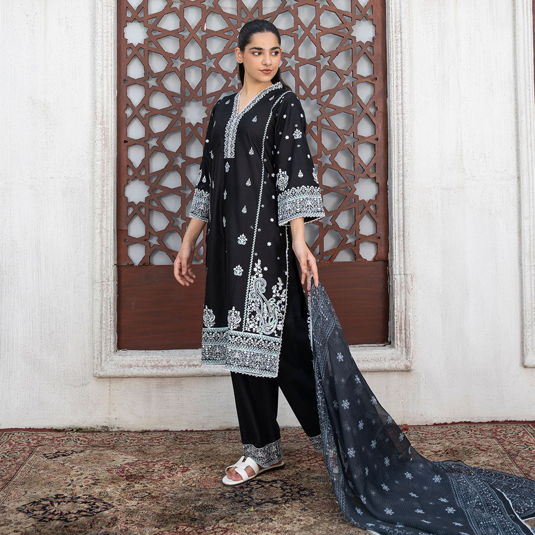 3-PC Embroidered Cambric Shirt Cambric Trouser&Fancy Dupatta
