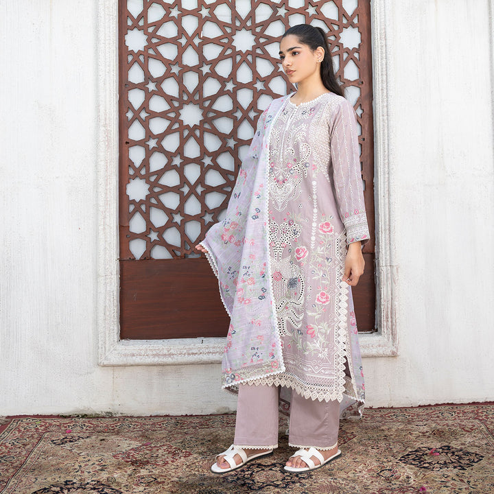 3-PC Embroidered Lawn Shirt  Lawn Trouser with Leno Kara Dupatta