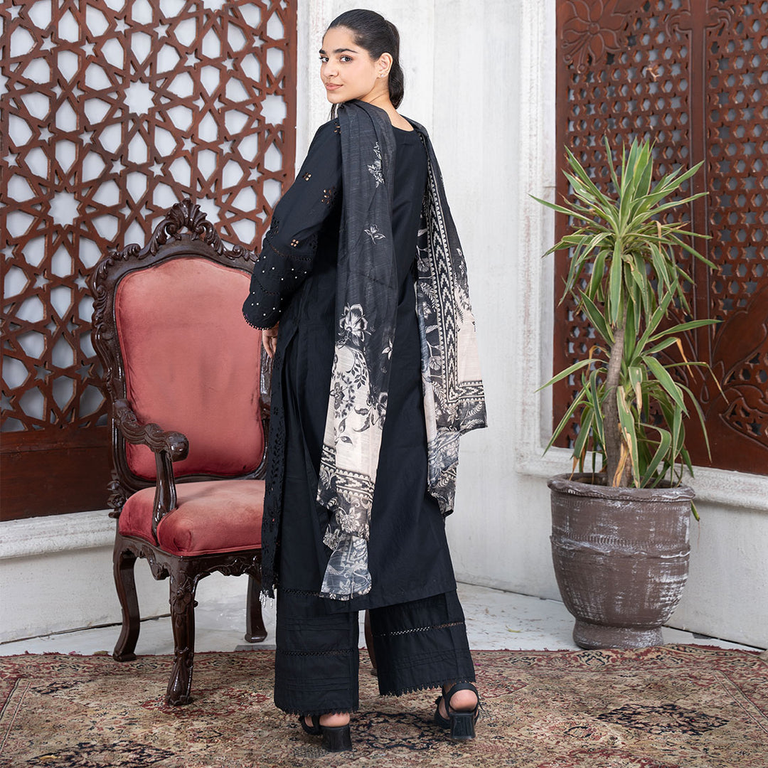 3-PC Embroidered Lawn Shirt  Lawn Trouser with Leno Kara Dupatta