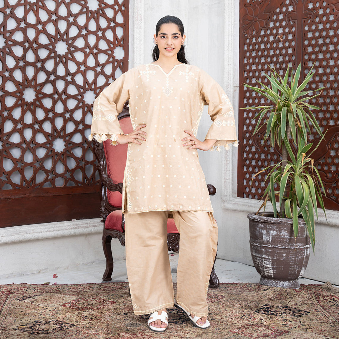 2-PC Embroidered Shirt &Cambric Trouser