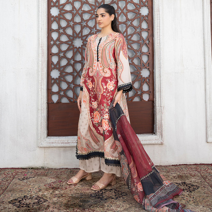 3-PC Printed Silk Shirt silk Trouser with Silk Dupatta