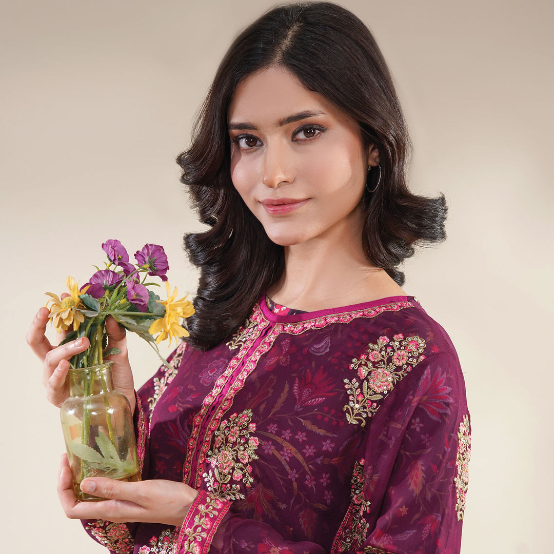 2-PC Luxury Gold Embroidered Chiffon