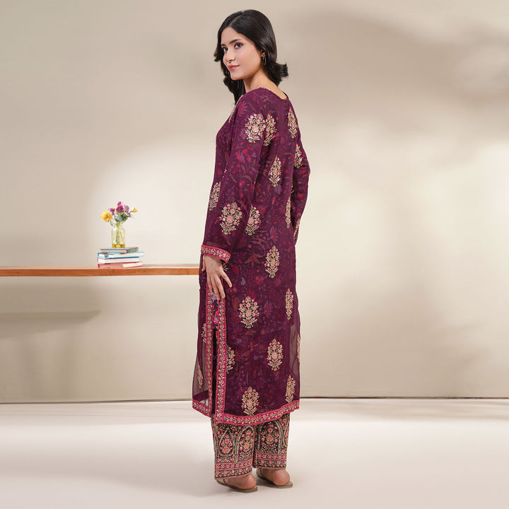 2-PC Luxury Gold Embroidered Chiffon