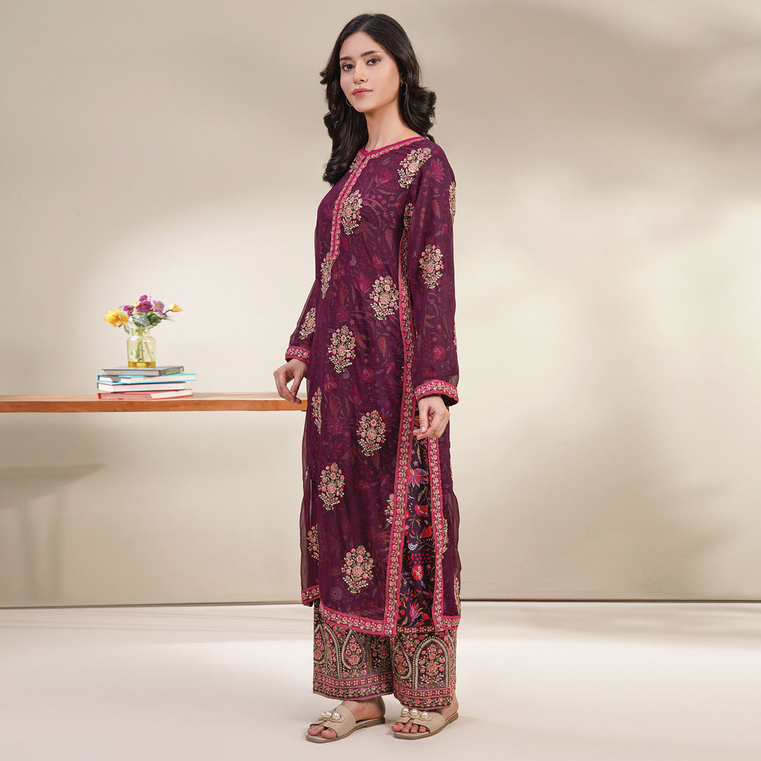 2-PC Luxury Gold Embroidered Chiffon