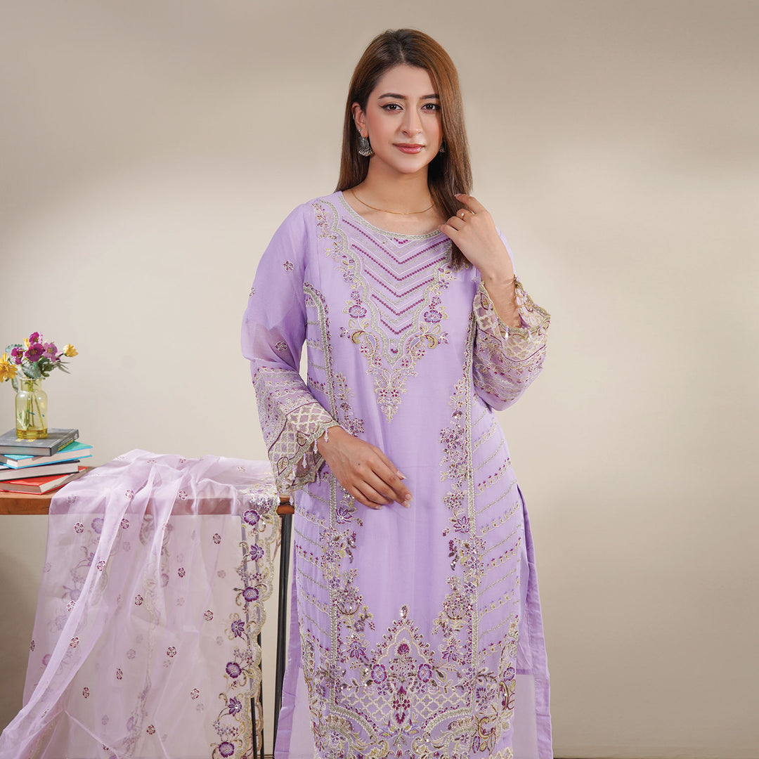 3-PC Luxury Gold Embroidered Chiffon