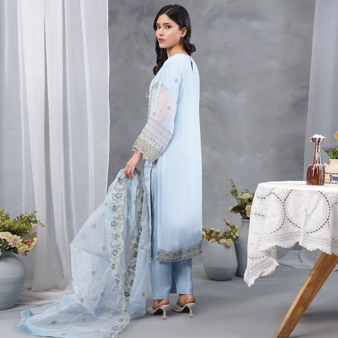 3-PC Luxury Gold Embroidered Chiffon