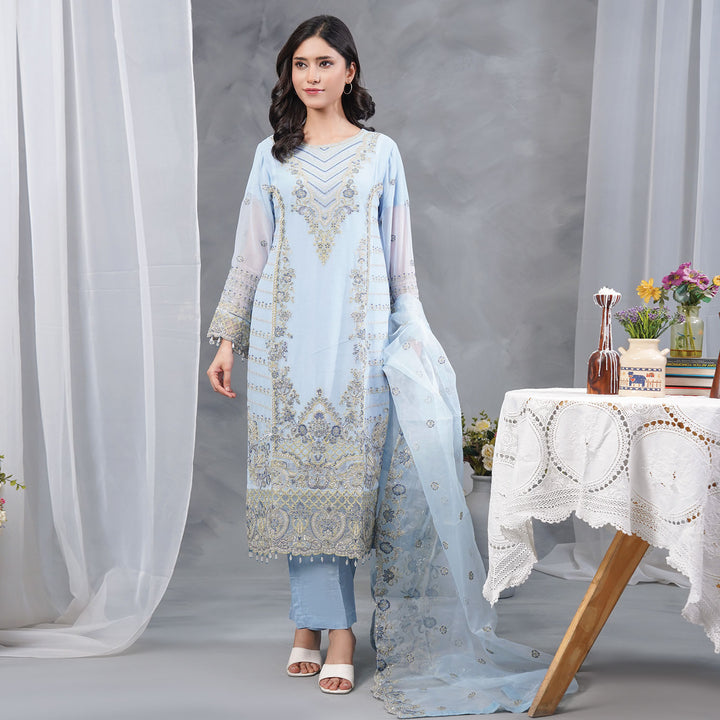 3-PC Luxury Gold Embroidered Chiffon