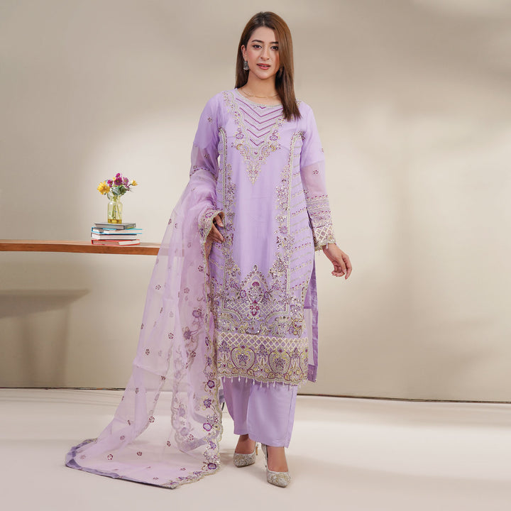3-PC Luxury Gold Embroidered Chiffon