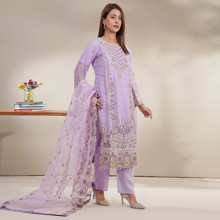 3-PC Luxury Gold Embroidered Chiffon