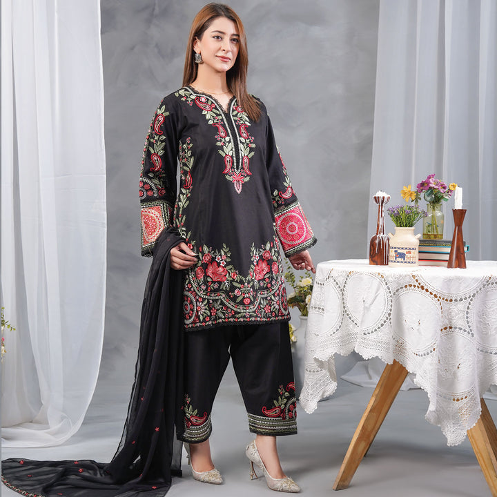 3-PC Luxury Embroidered cambric & NET