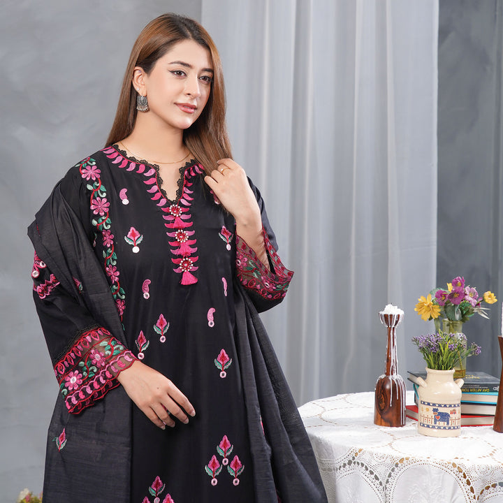 3-PC Luxury Embroidered cambric & NET