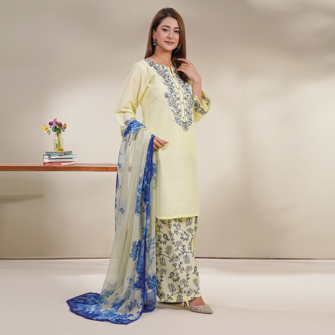3-PC Luxury Embroidered cambric & NET