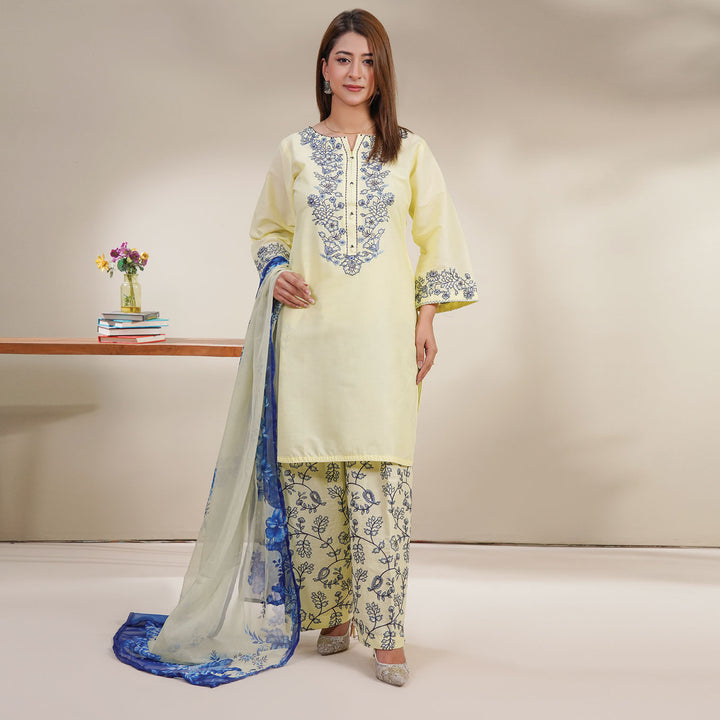 3-PC Luxury Embroidered cambric & NET