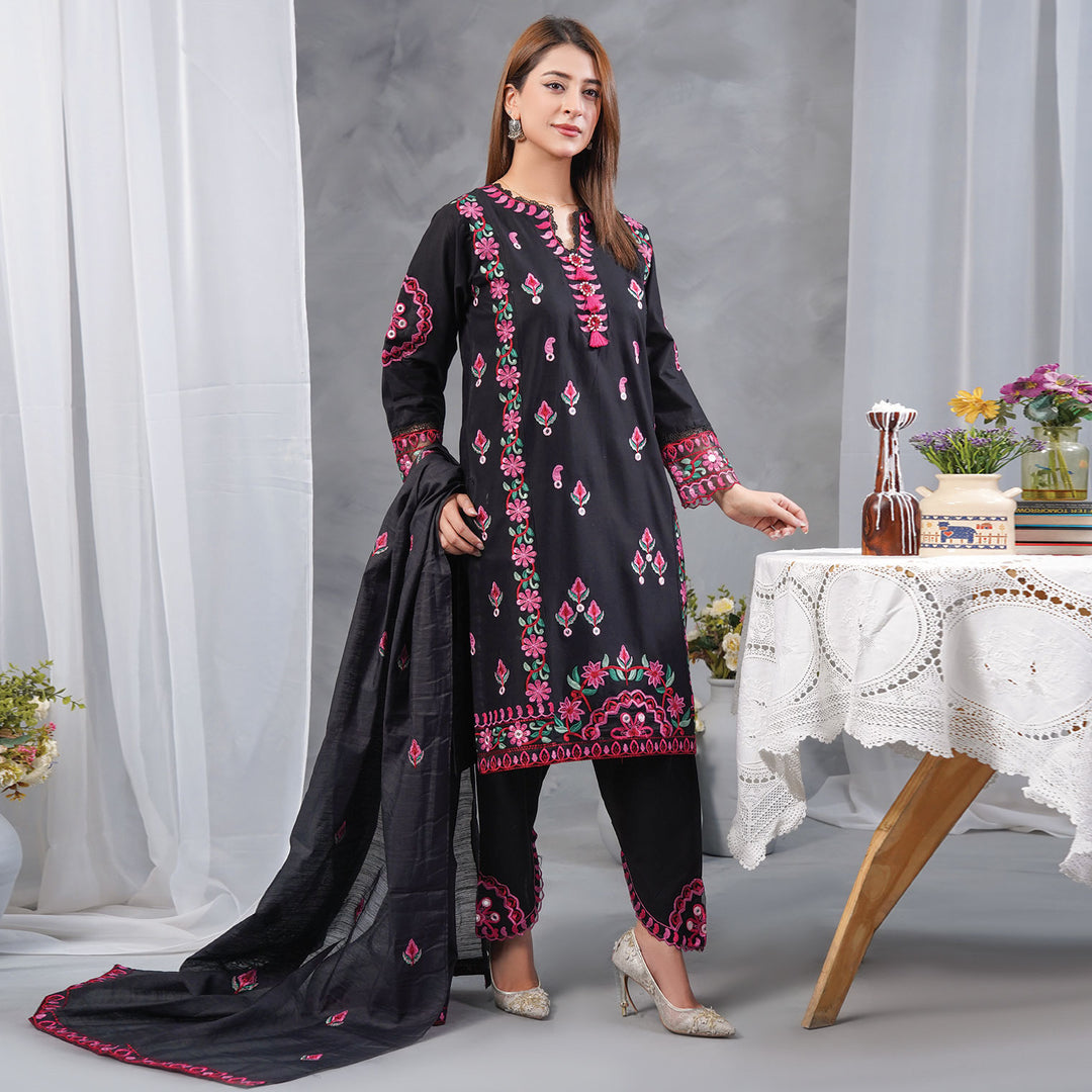 3-PC Luxury Embroidered cambric & NET