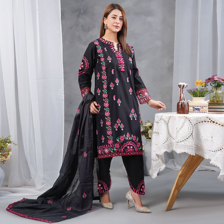 3-PC Luxury Embroidered cambric & NET