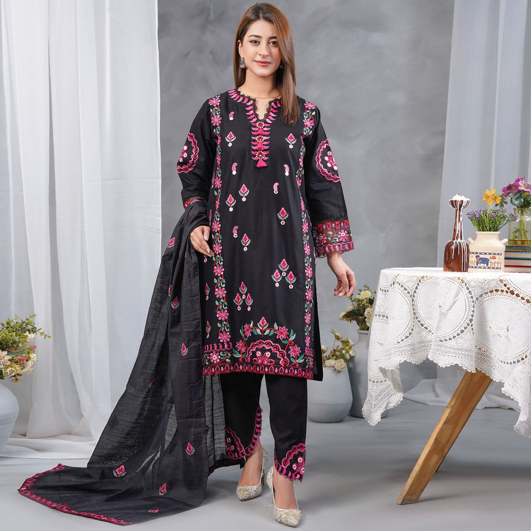 3-PC Luxury Embroidered cambric & NET