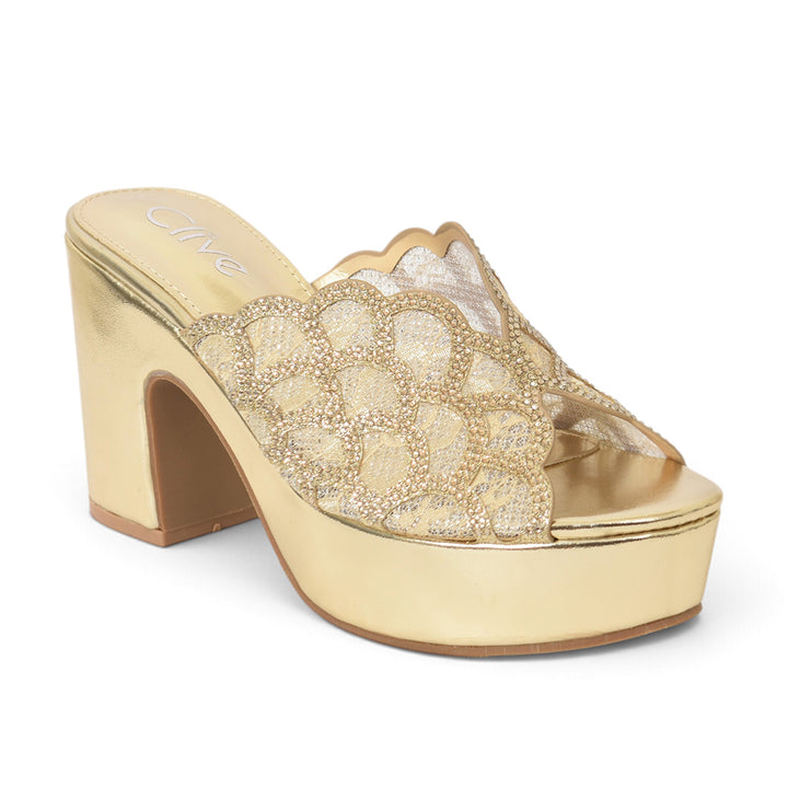 Golden Bridal Slipper Heels - l045242