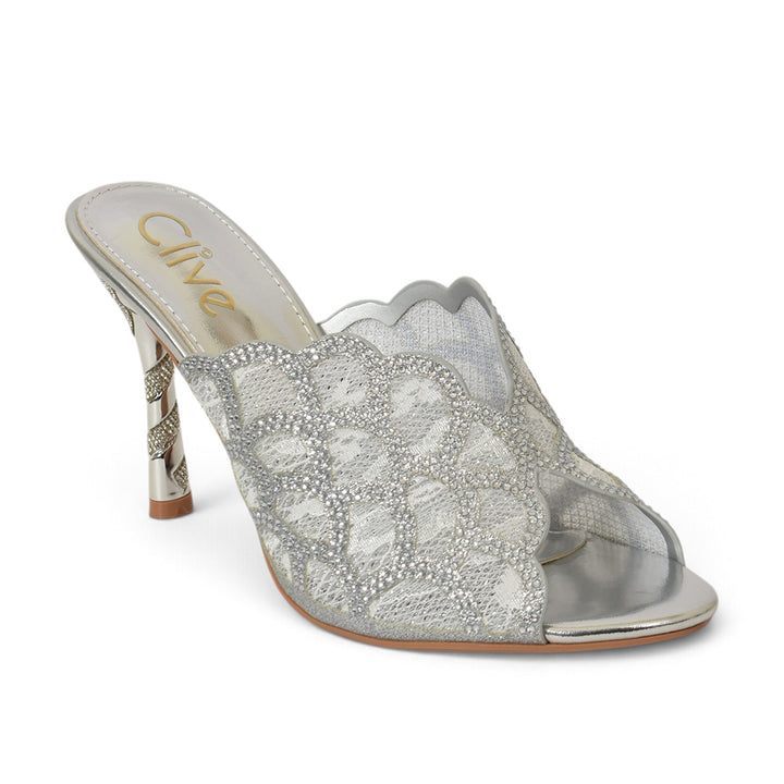 Silver Bridal Slipper Heels - l045234