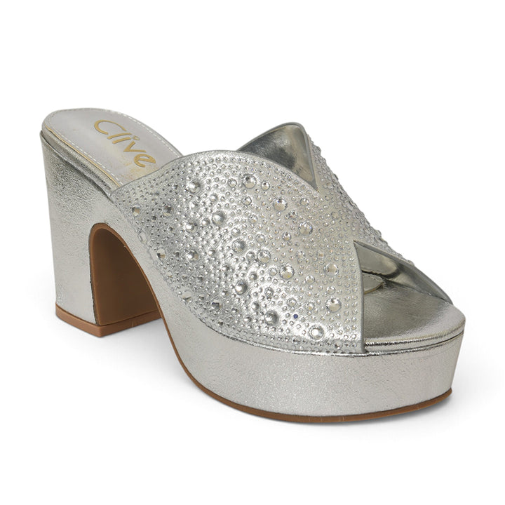 Silver Bridal Slipper Heels - l045243