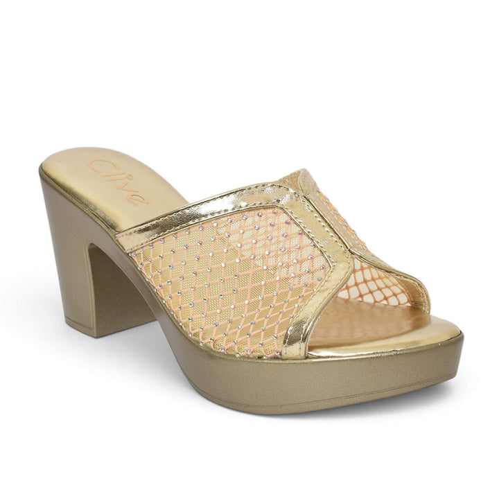 Golden Bridal Slipper Heels - l045229