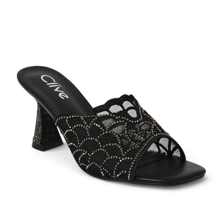 Black Bridal Slipper Heels - l045236