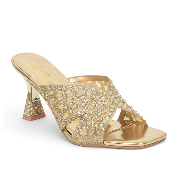 Golden Bridal Slipper Heels - l045238