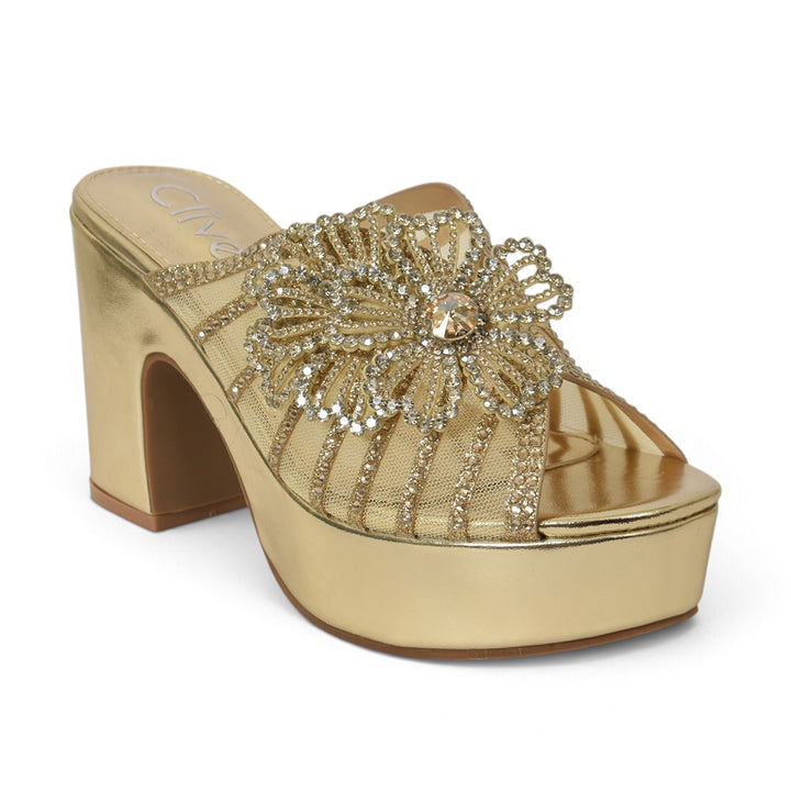 Golden Bridal Slipper Heels - l045241