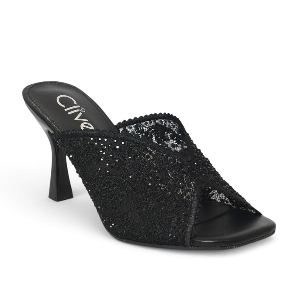 Black Bridal Slipper Heels - l045237