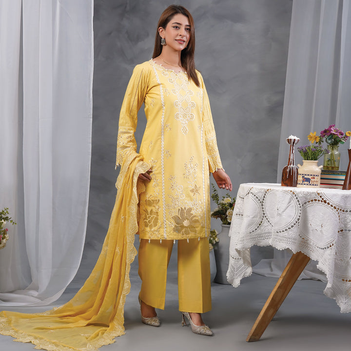3-PC Luxury Embroidered cambric & Organza