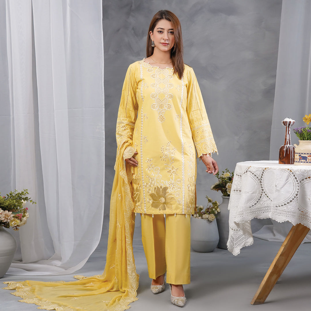 3-PC Luxury Embroidered cambric & Organza