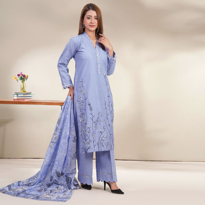 3-PC Luxury Embroidered cambric & Leno kara