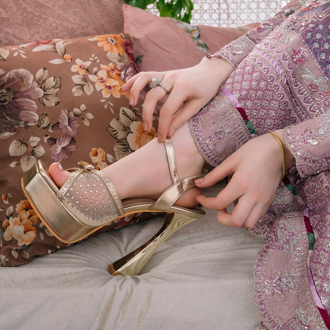 Golden Bridal Sandal Heels - l065801