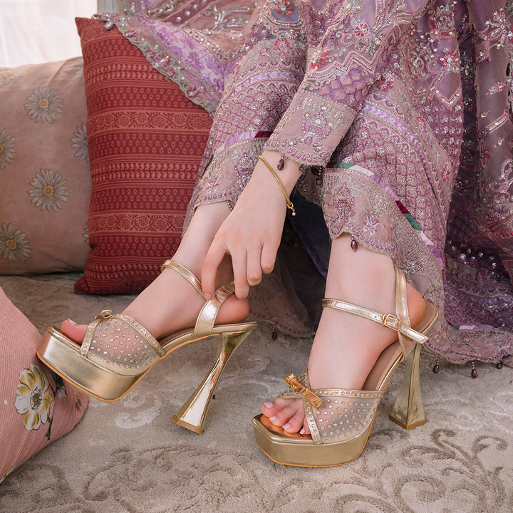Golden Bridal Sandal Heels - l065801