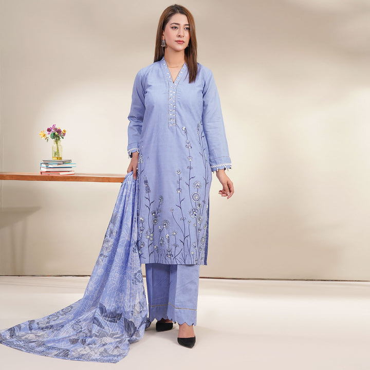 3-PC Luxury Embroidered cambric & Leno kara