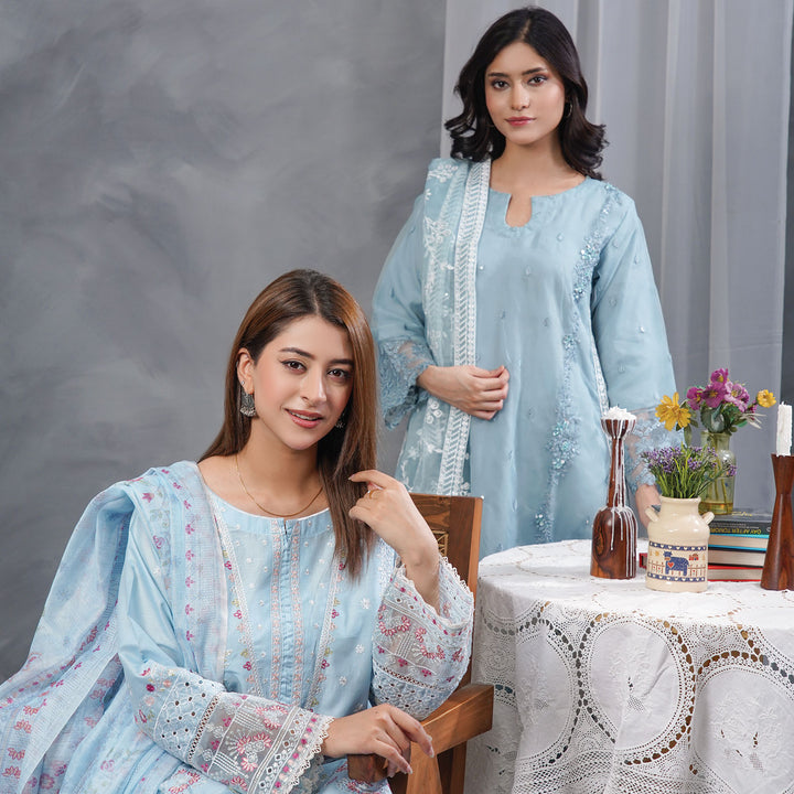 3-PC Luxury Embroidered cambric & NET