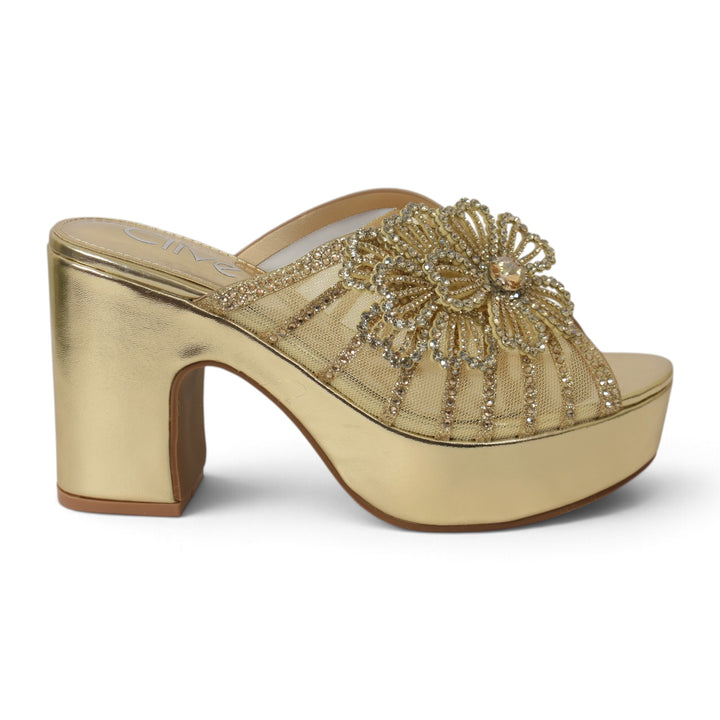 Golden Bridal Slipper Heels - l045241