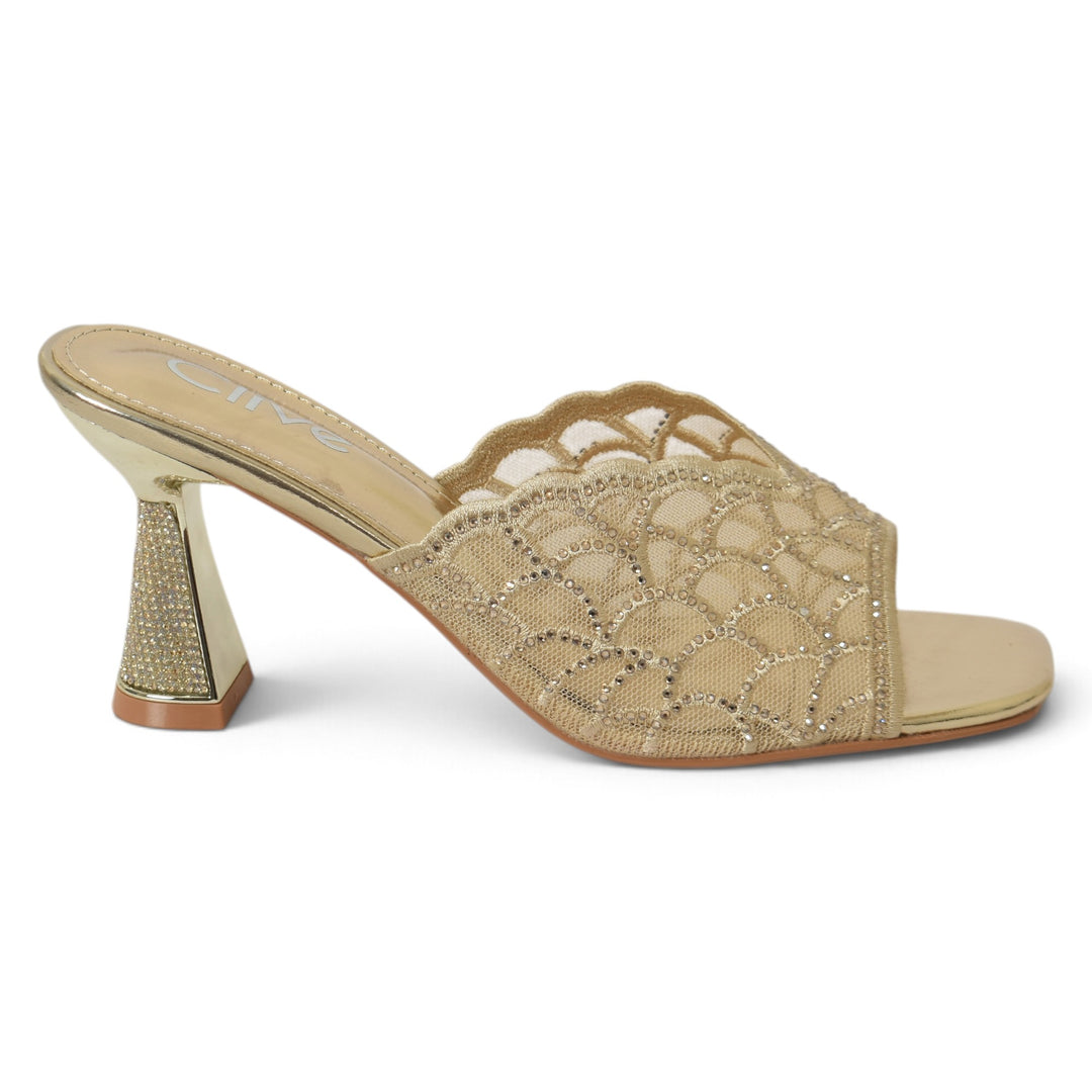 Golden Bridal Slipper Heels - l045236