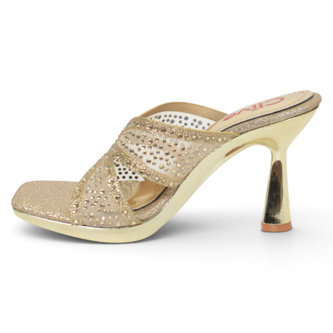 Golden Bridal Slipper Heels - L045258