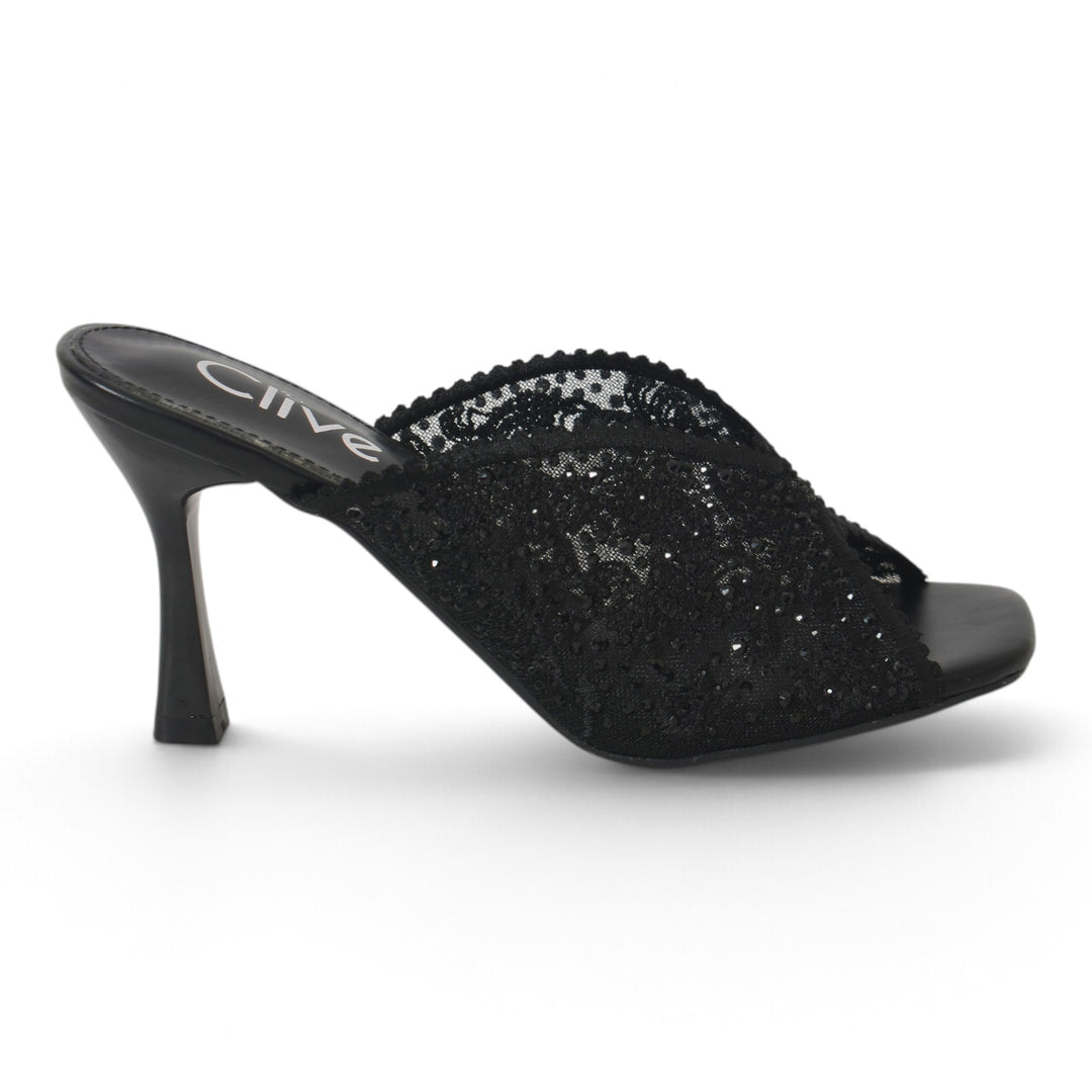 Black Bridal Slipper Heels - l045237