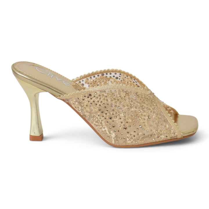 Golden Bridal Slipper Heels - l045237