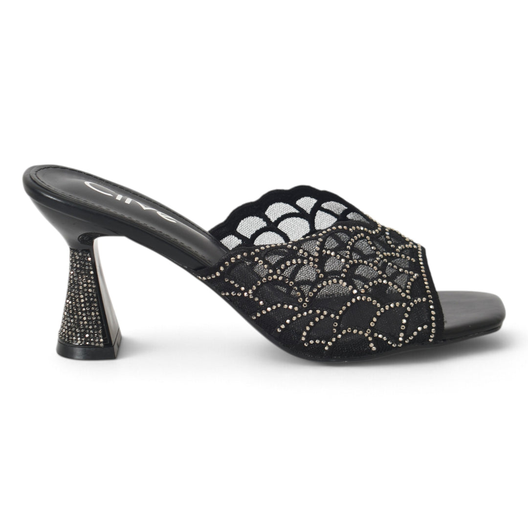 Black Bridal Slipper Heels - l045236