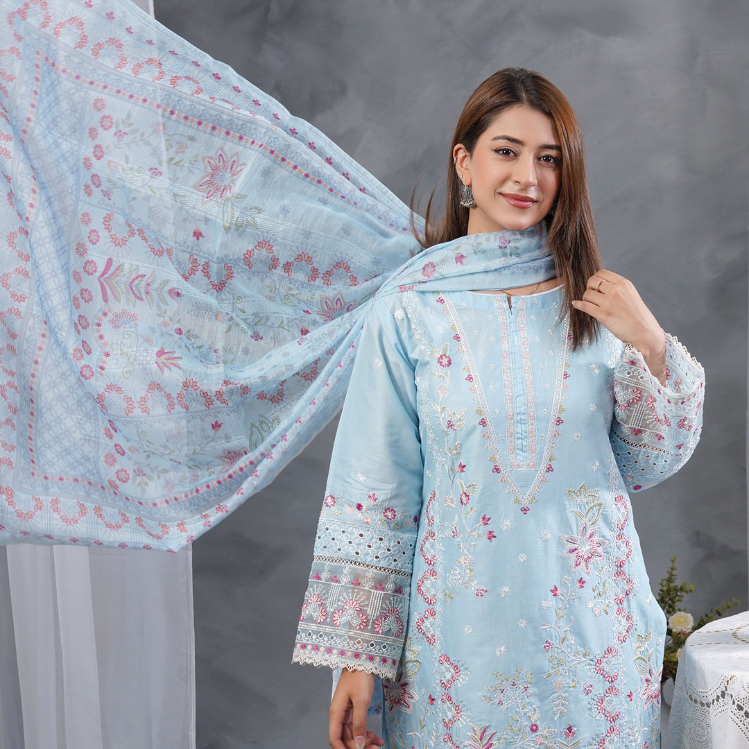 3-PC Luxury Embroidered cambric & NET
