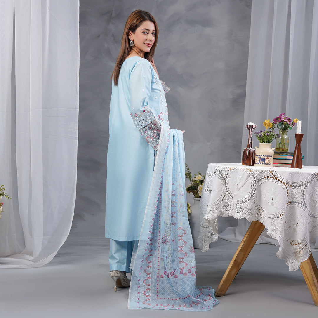 3-PC Luxury Embroidered cambric & NET