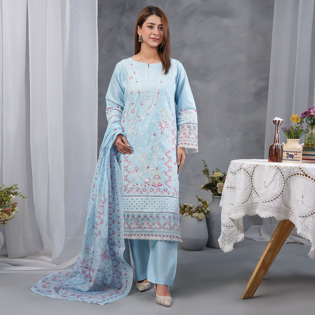 3-PC Luxury Embroidered cambric & NET