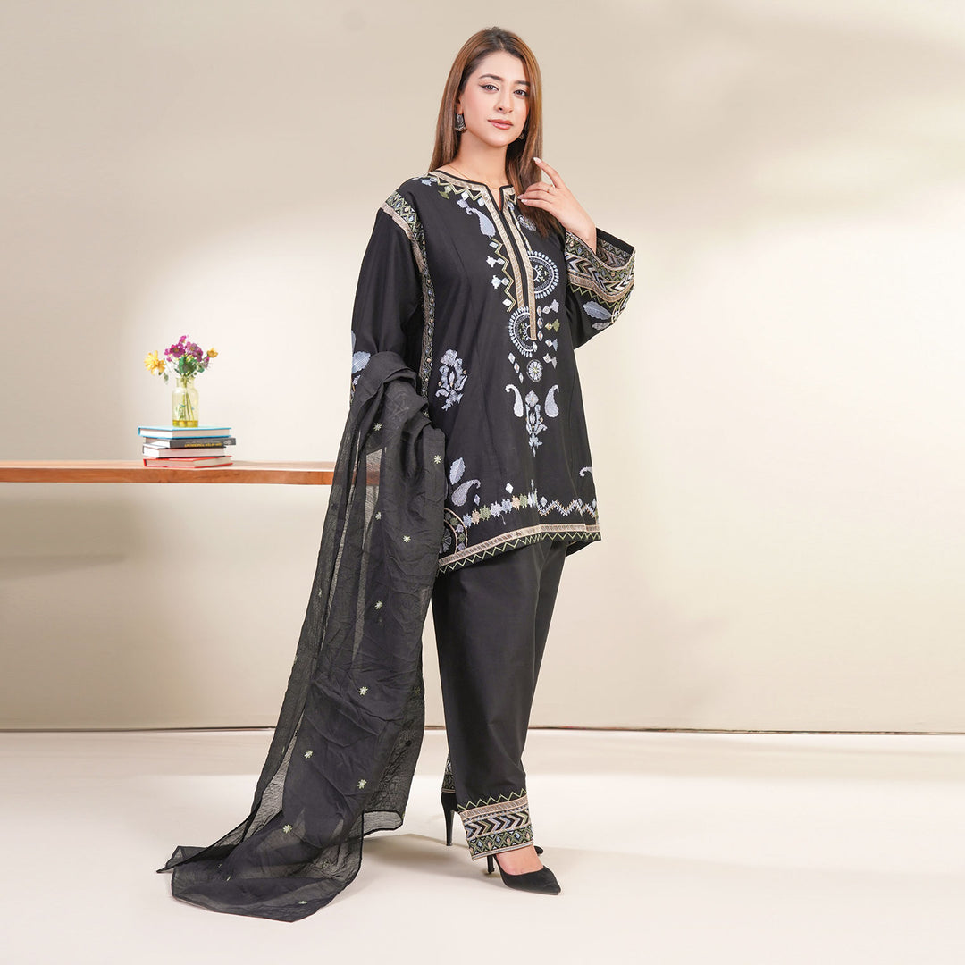 3-PC Luxury Embroidered cambric & NET